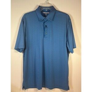 Greg Norman ML75 Play Dry Mens Polo Shirt Large Navy Blue Stripe Golf Polo - EUC